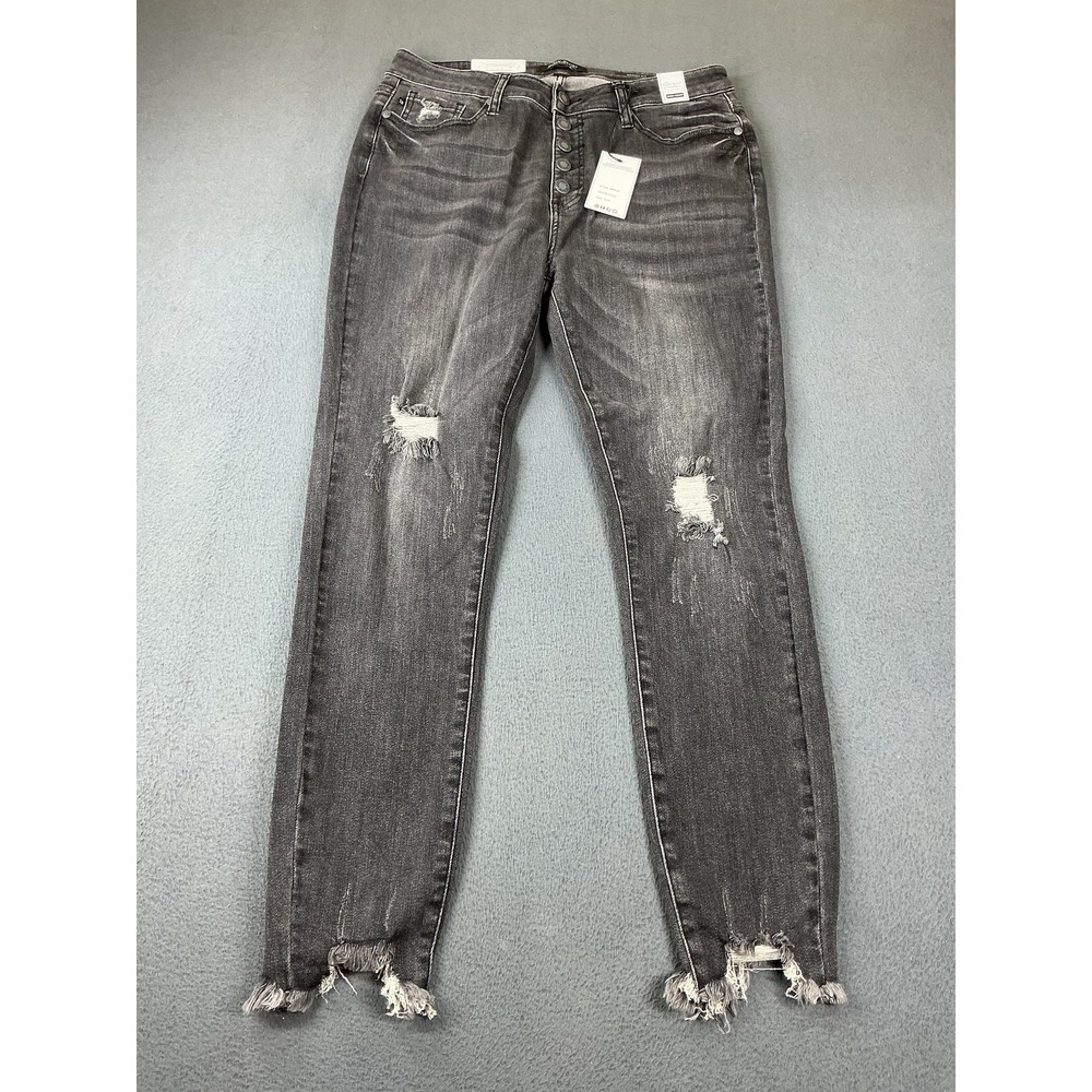 Judy Blue Jeans Womens 11 Black Skinny High Waist Distressed Frayed 30 Inseam